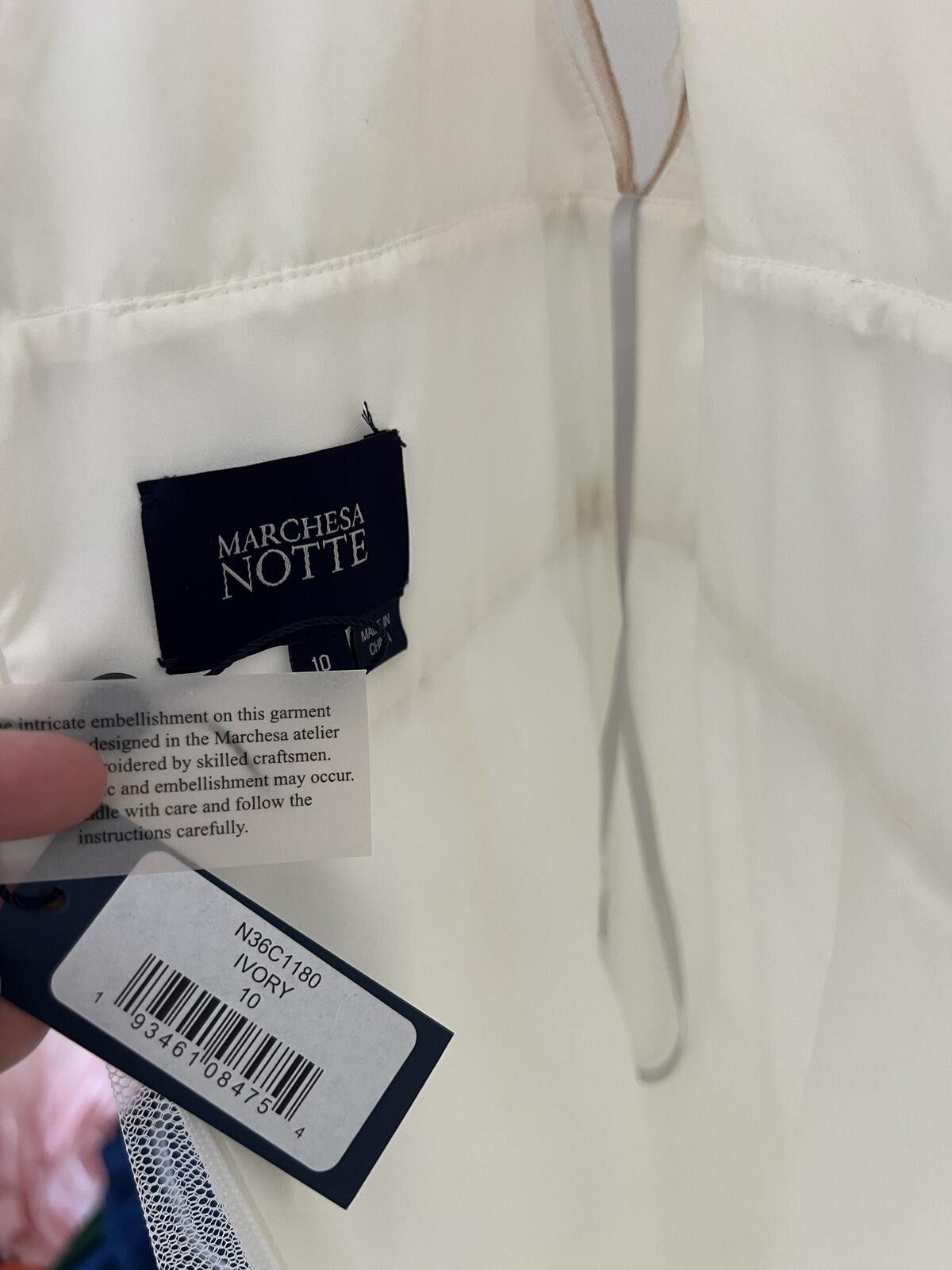 Marques'Almeida NWT Marchesa Notte Ivory Tulle Cocktail Bridal Beaded Dress Size L / US 10 / IT 46 - 9 Thumbnail