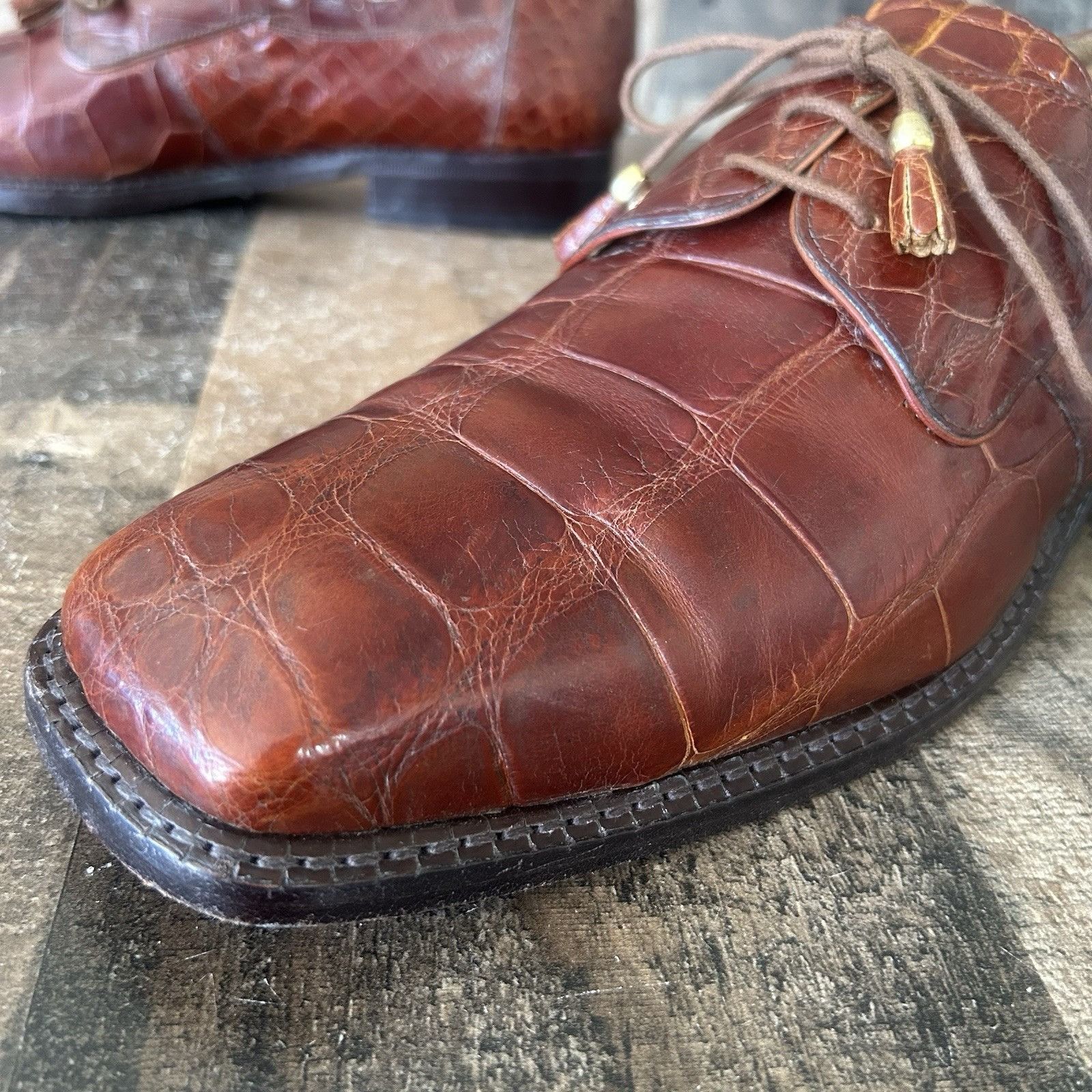 David Eden David Eden Square Toe Alligator Oxford Dress Shoes Mens 12 Size US 12 / EU 45 - 2 Thumbnail