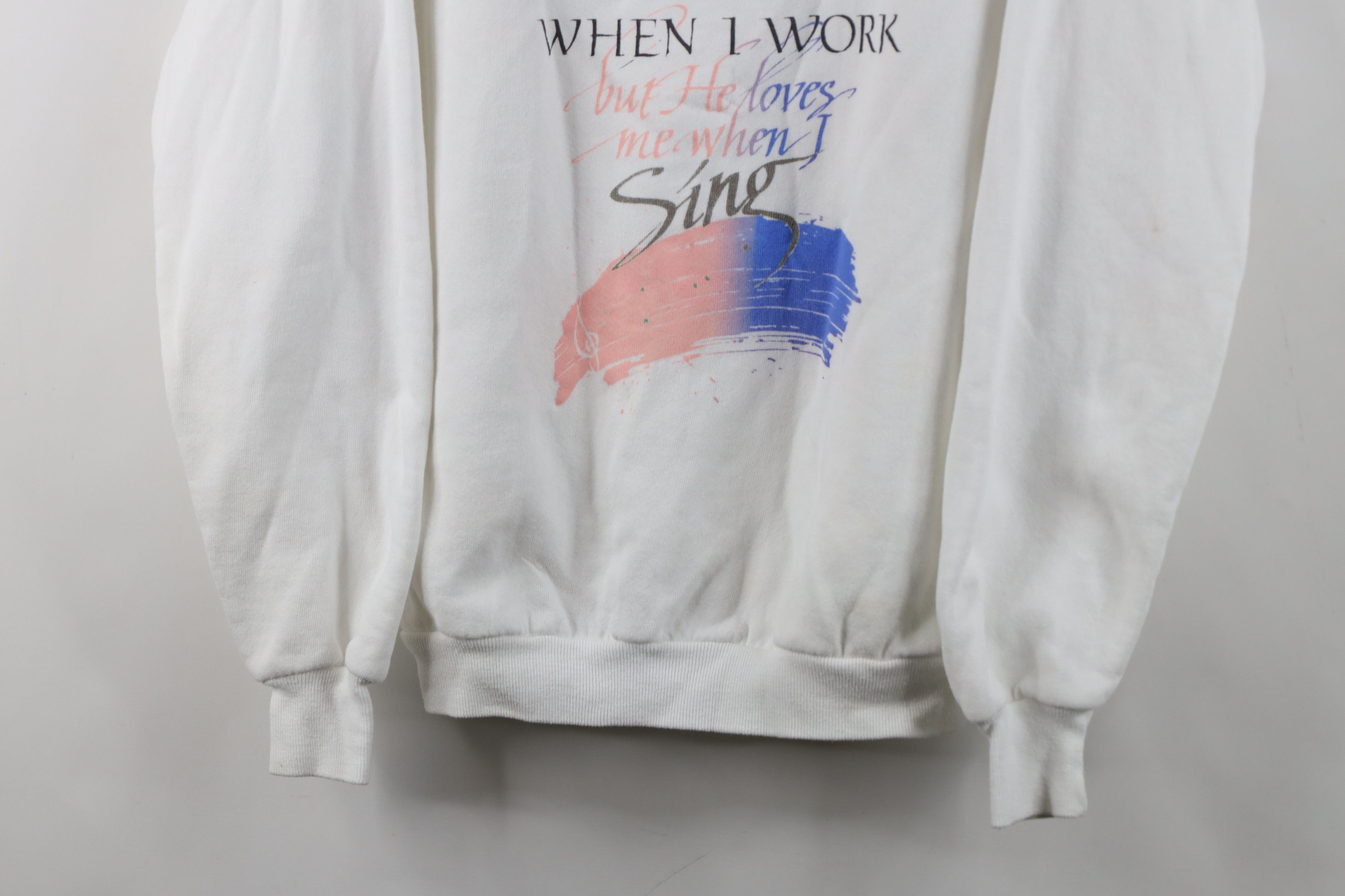 Vintage Vintage 90s Christian God Loves Me When I Sing Sweatshirt Size L / US 10 / IT 46 - 3 Thumbnail
