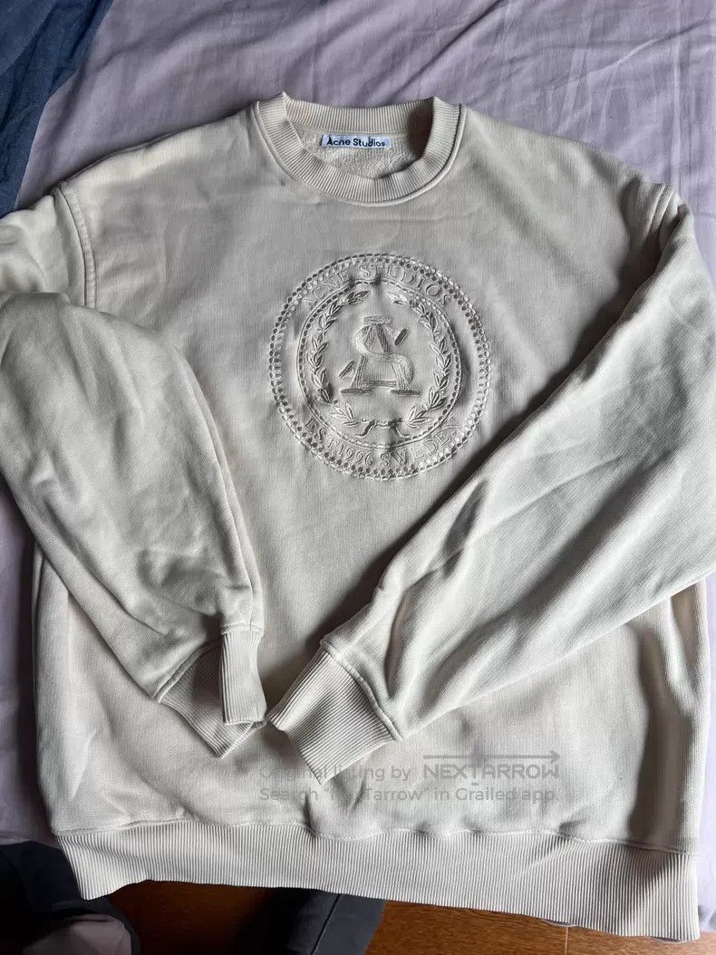 Acne Studios Acne Studios Beige Embroidered Logo Sweatshirt Size M / US 6-8 / IT 42-44 - 1 Thumbnail