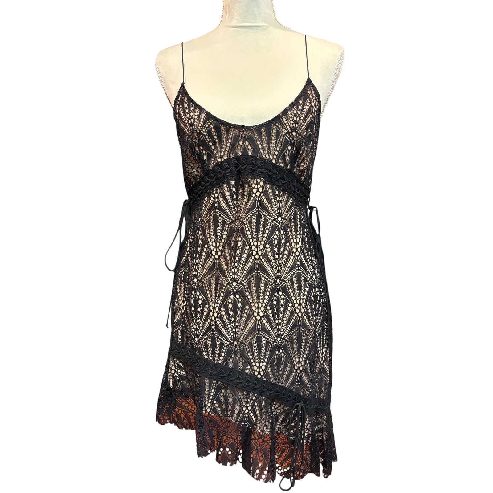 For Love & Lemons For Love and Lemons Black Lace Mini Dress Size L Size L / US 10 / IT 46 - 1 Thumbnail