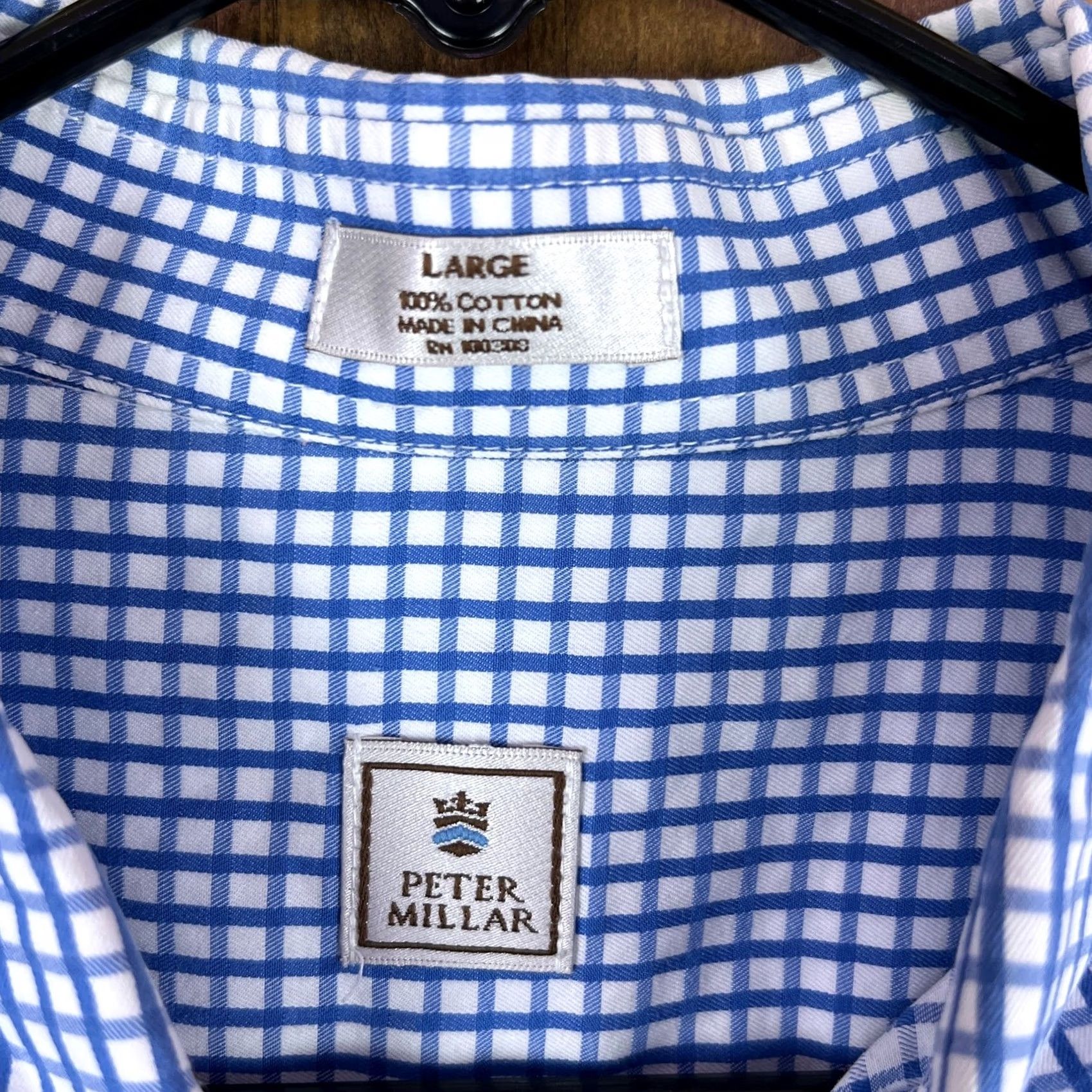 Peter Millar Peter Millar Mens Polo White Blue Checkered Long Sleeve Button Down Large Size US L / EU 52-54 / 3 - 6 Thumbnail