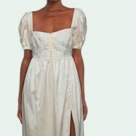 For Love & Lemons Cream Square Neck Wedding Dress Puff Sleeve Brocade Cottage Size M / US 6-8 / IT 42-44 - 9 Thumbnail