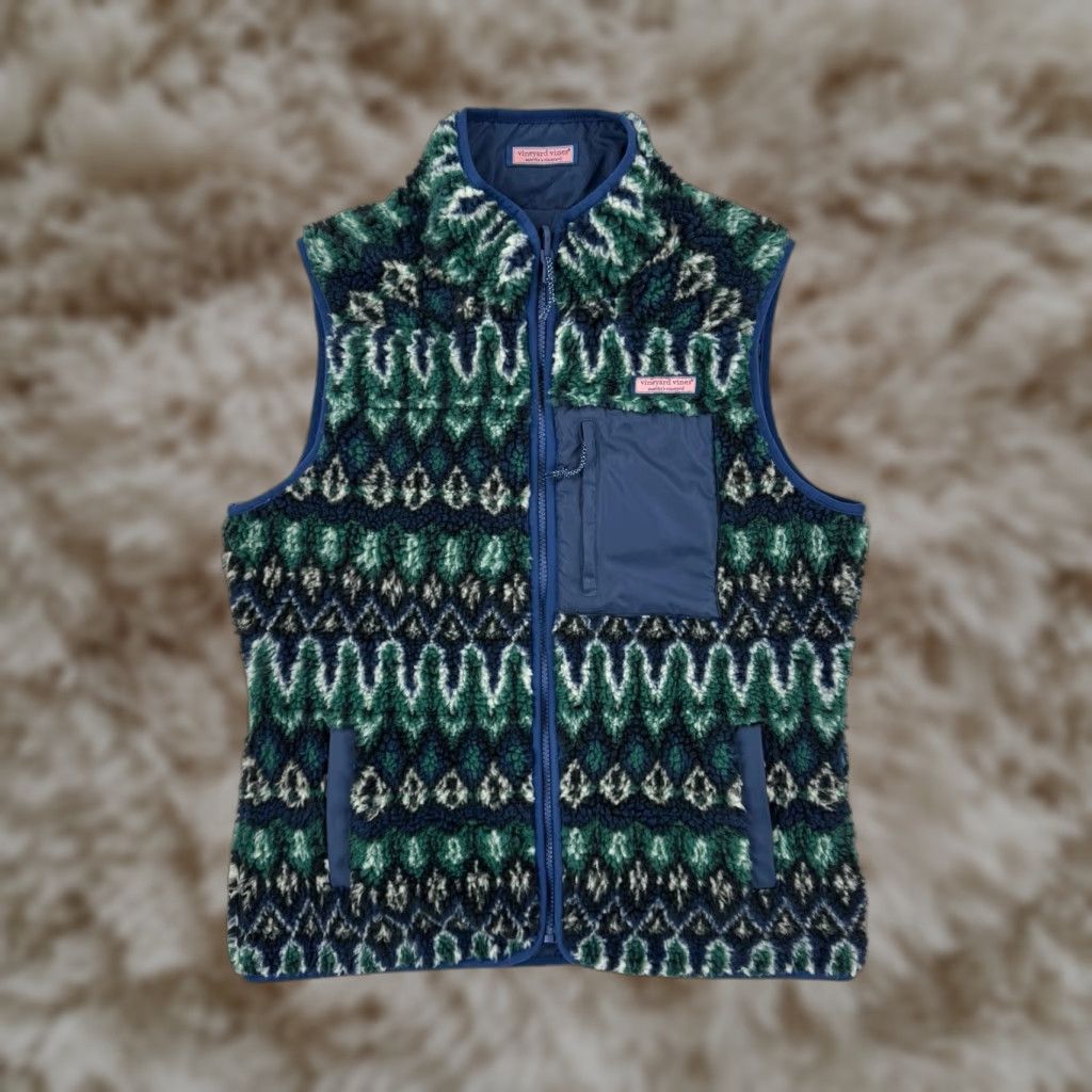 Vineyard Vines Vest Geometric Reversible Sherpa Fleece Multicolor Womens Small MINT CONDITION