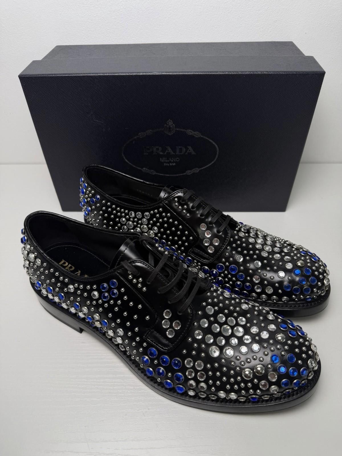 Prada Prada Crystal Stud Embellished Shoes Black Leather SZ 11 Size US 11 / EU 44 - 3 Thumbnail