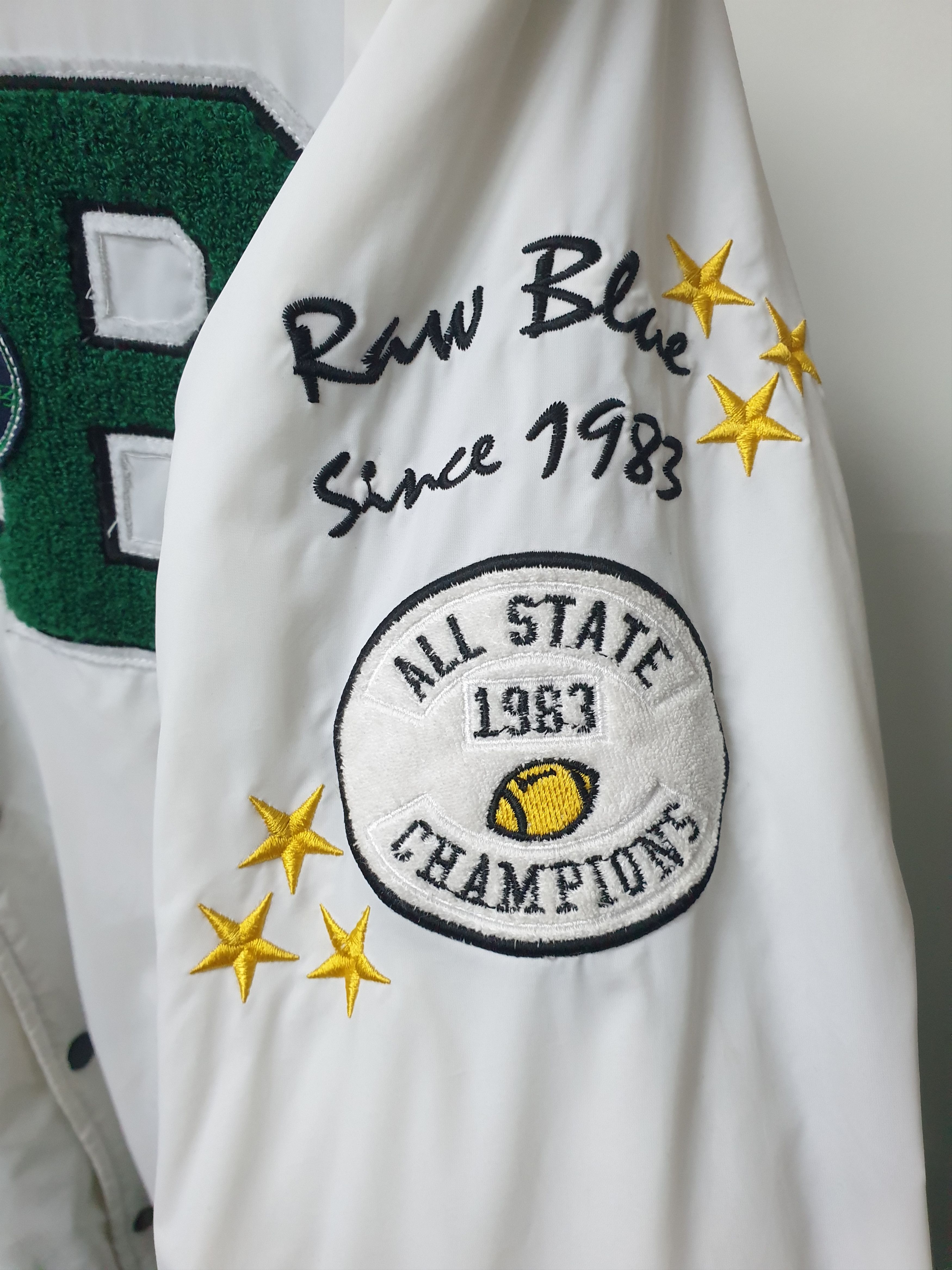 Japanese Brand Raw blue Y2k bomber embroidered leather details Size US L / EU 52-54 / 3 - 5 Thumbnail
