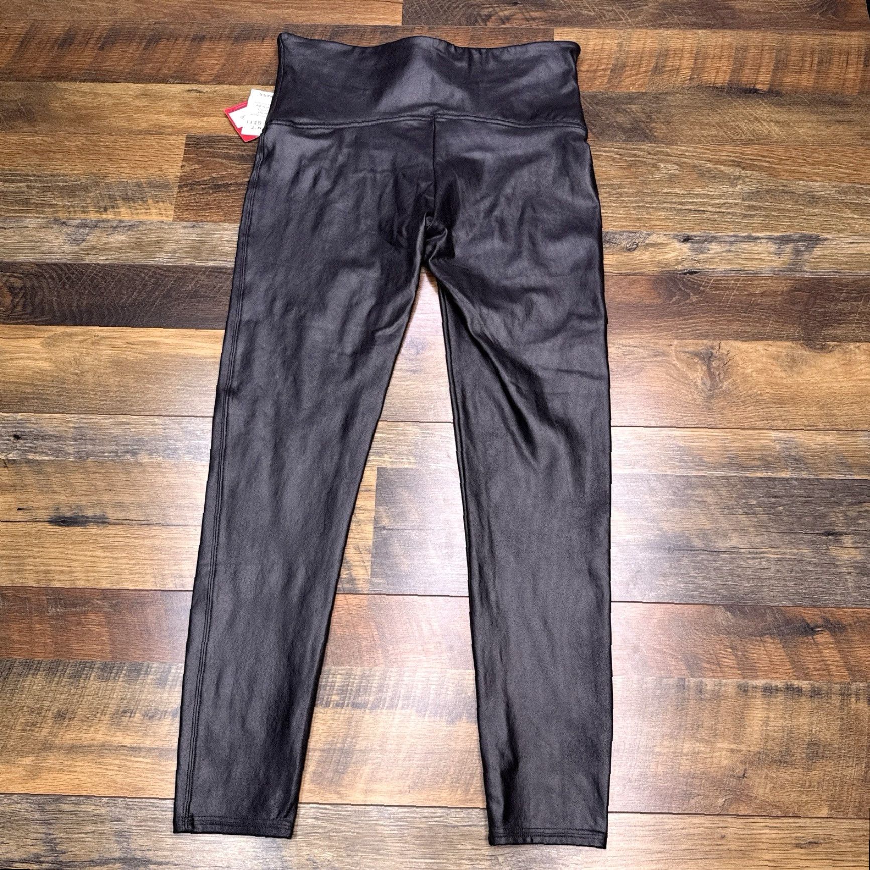 Spanx VINTAGE: No Spanx Leggings Womens 1X Black Faux Leather Shaping Slimming Stretch Ankle 26in Inseam | Black Size 40" / US 18 - 3 Thumbnail