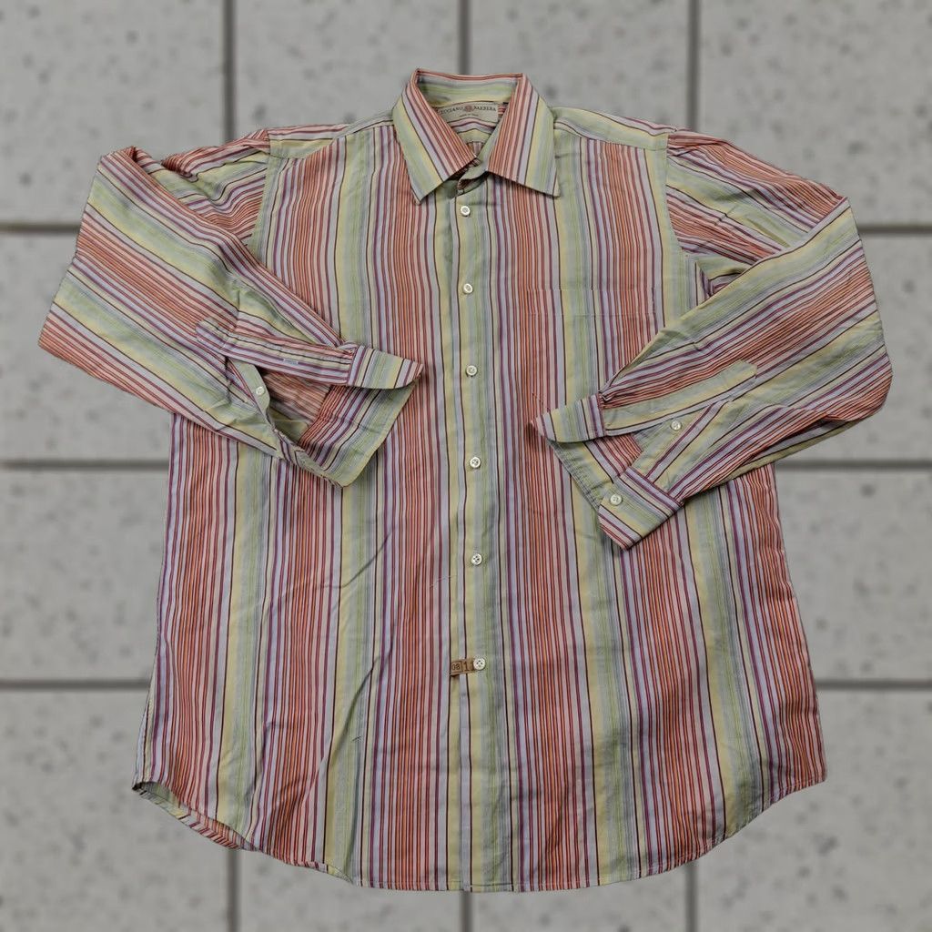 Luciano Barbera Luciano Barbera Shirt Mens Large Striped Button Up Long Sleeve Italy Dress Classic Colorful Fun Size 42R - 1 Thumbnail
