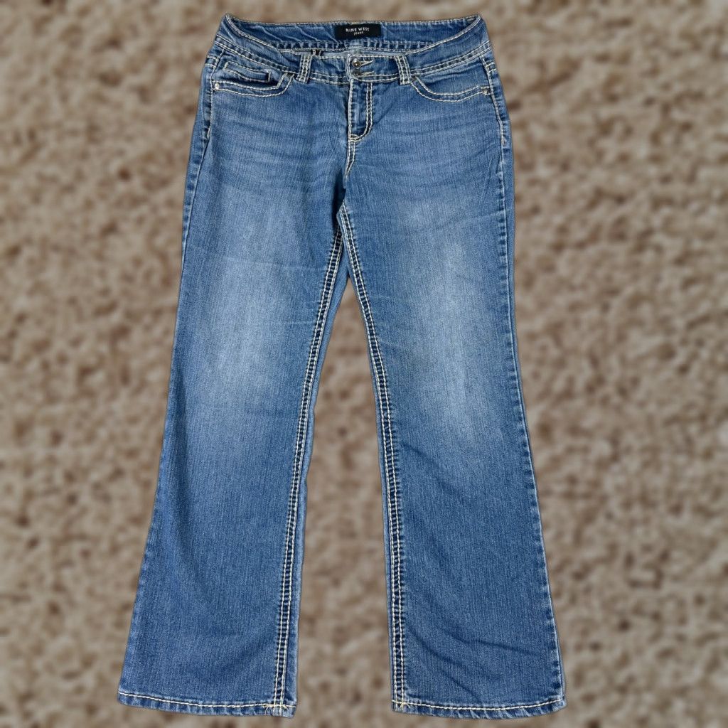 Nine West Nine West Jeans Womens 8 Blue Denim Bootcut 30x30 Regular Mid Wash Embellished Bling Logo 5-Pocket Designer American Classic Pattern Solid Size 30" / US 8 / IT 44 - 1 Thumbnail