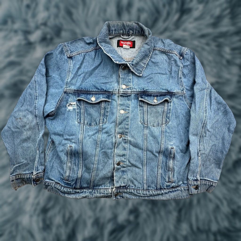 Wrangler VINTAGE Wrangler Hero Denim Jean Trucker Jacket Mens 2XL Pockets Button Blue Size US 39 - 1 Thumbnail