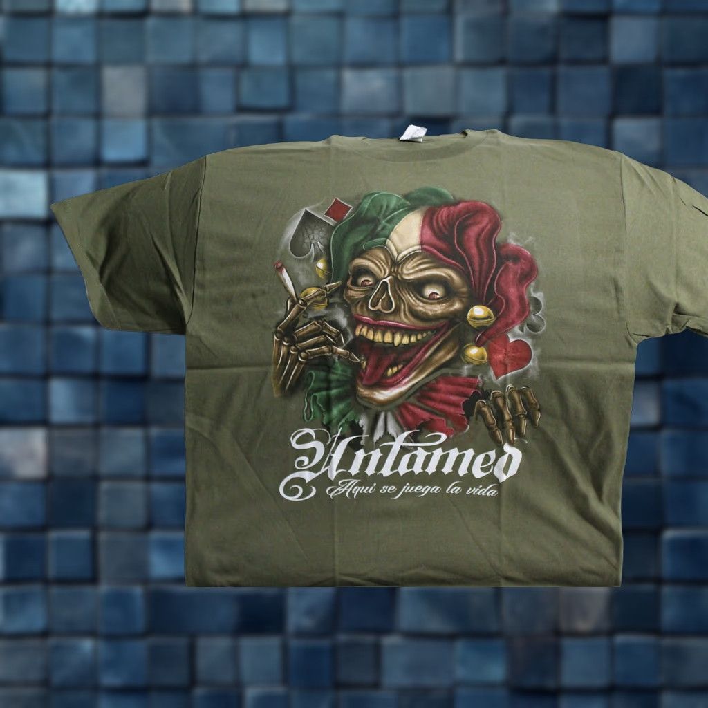 Vintage VINTAGE ALSTYLE Graphic T-Shirt Men XL Olive Green Joker Skull Smoking Untamed 90s Size US XL / EU 56 / 4 - 1 Thumbnail