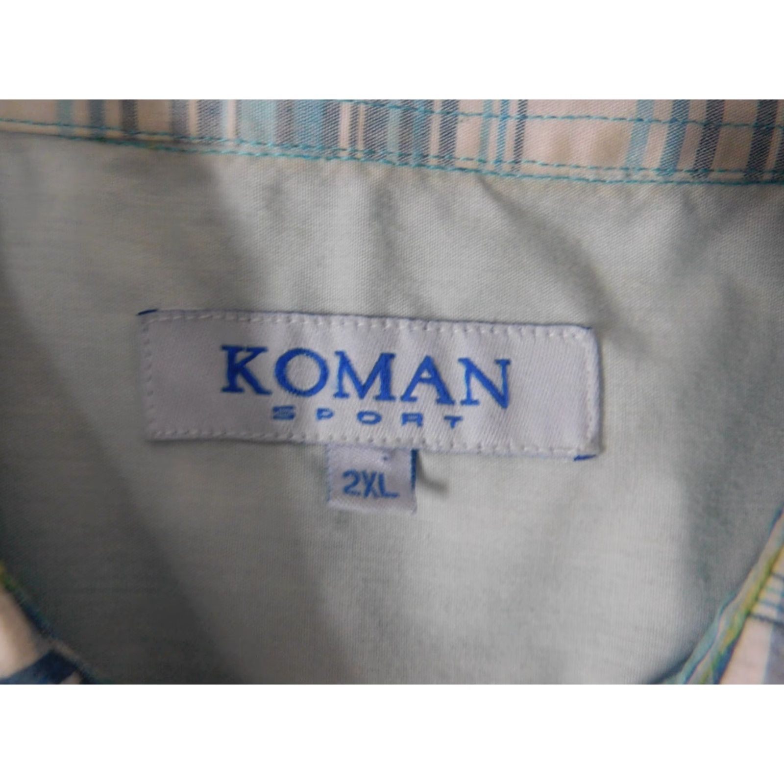 Vintage Koman Mens Shirt 2XL Blue Plaid Button-Down Short Sleeve Collared Knit Cotton Sport Regular Size US XXL / EU 58 / 5 - 5 Thumbnail