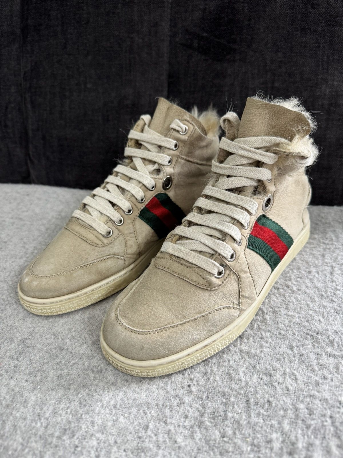 Gucci Gucci Ace High Top Mongolian Lambskin Sneakers Fur 36 Size US 6 / IT 36 - 6 Thumbnail