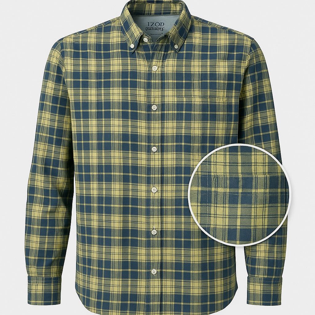 Izod Men's IZOD Long Sleeve Button-Down Shirt Plaid Green Blue Size US M / EU 48-50 / 2 - 2 Thumbnail