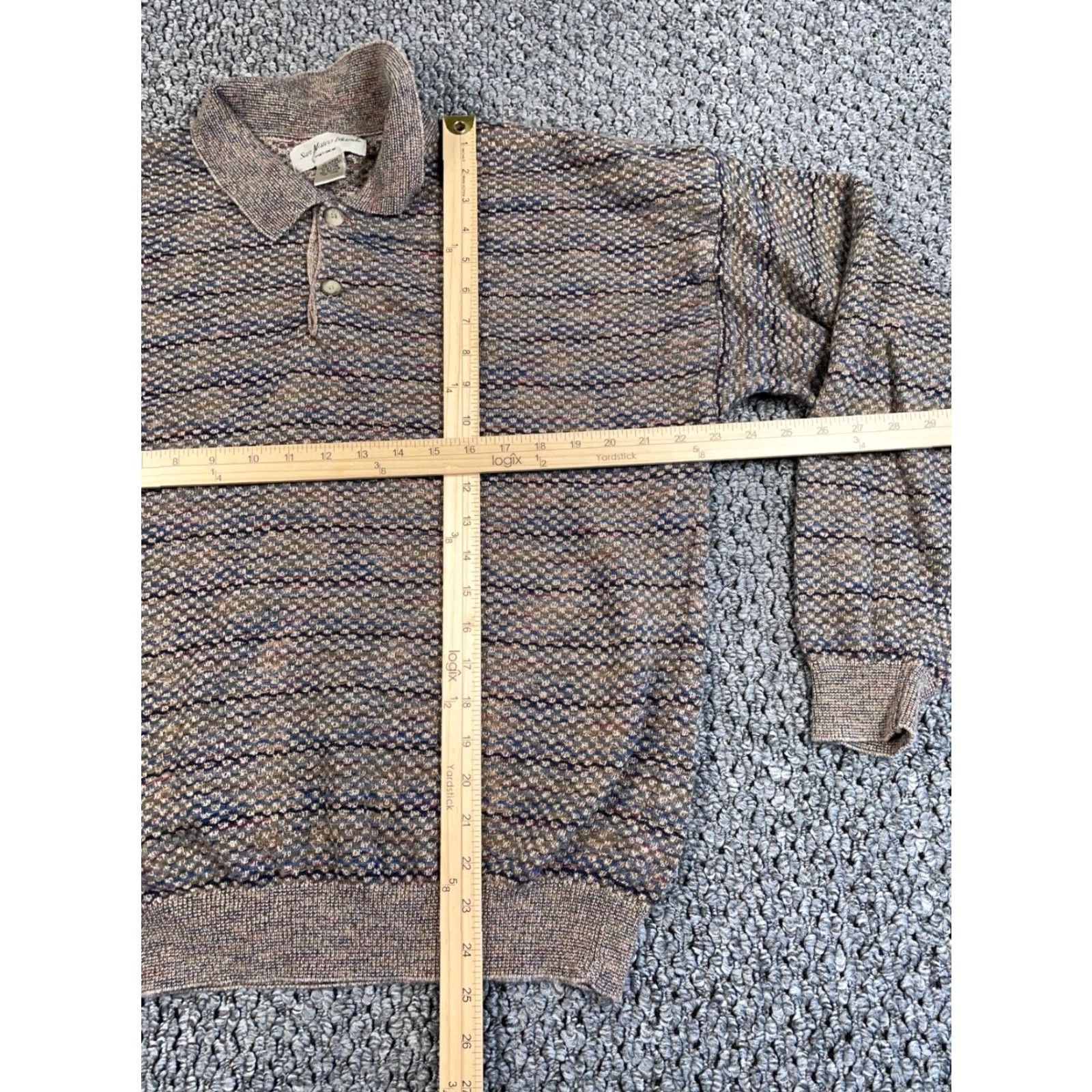 Vintage VINTAGE Sweater Collared Textured Striped Knit San Mateo Tag XL Beige Men 90s Retro Mens Size US XL / EU 56 / 4 - 4 Thumbnail