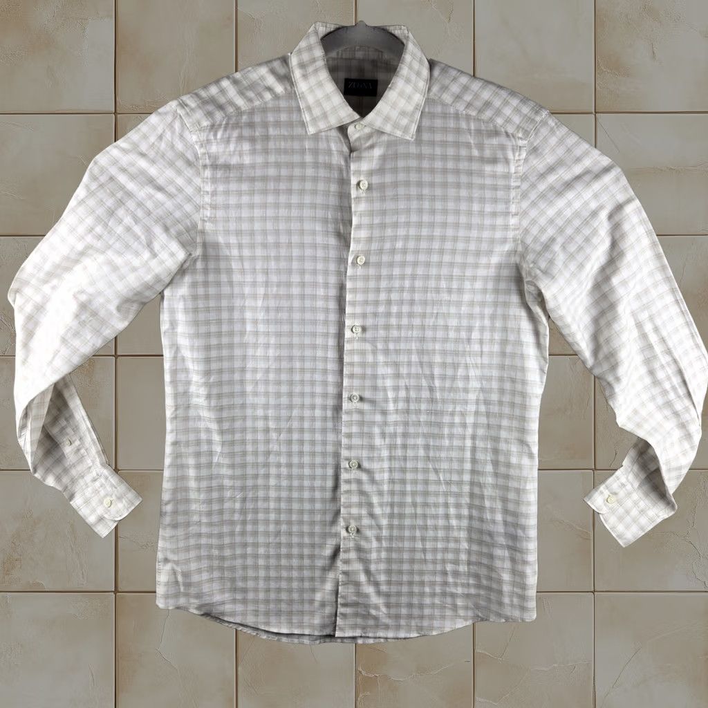 Z Zegna Zegna Shirt Mens Medium Blue Plaid Centoquaranta Twill Linen Blend Button Down Size US M / EU 48-50 / 2 - 1 Thumbnail