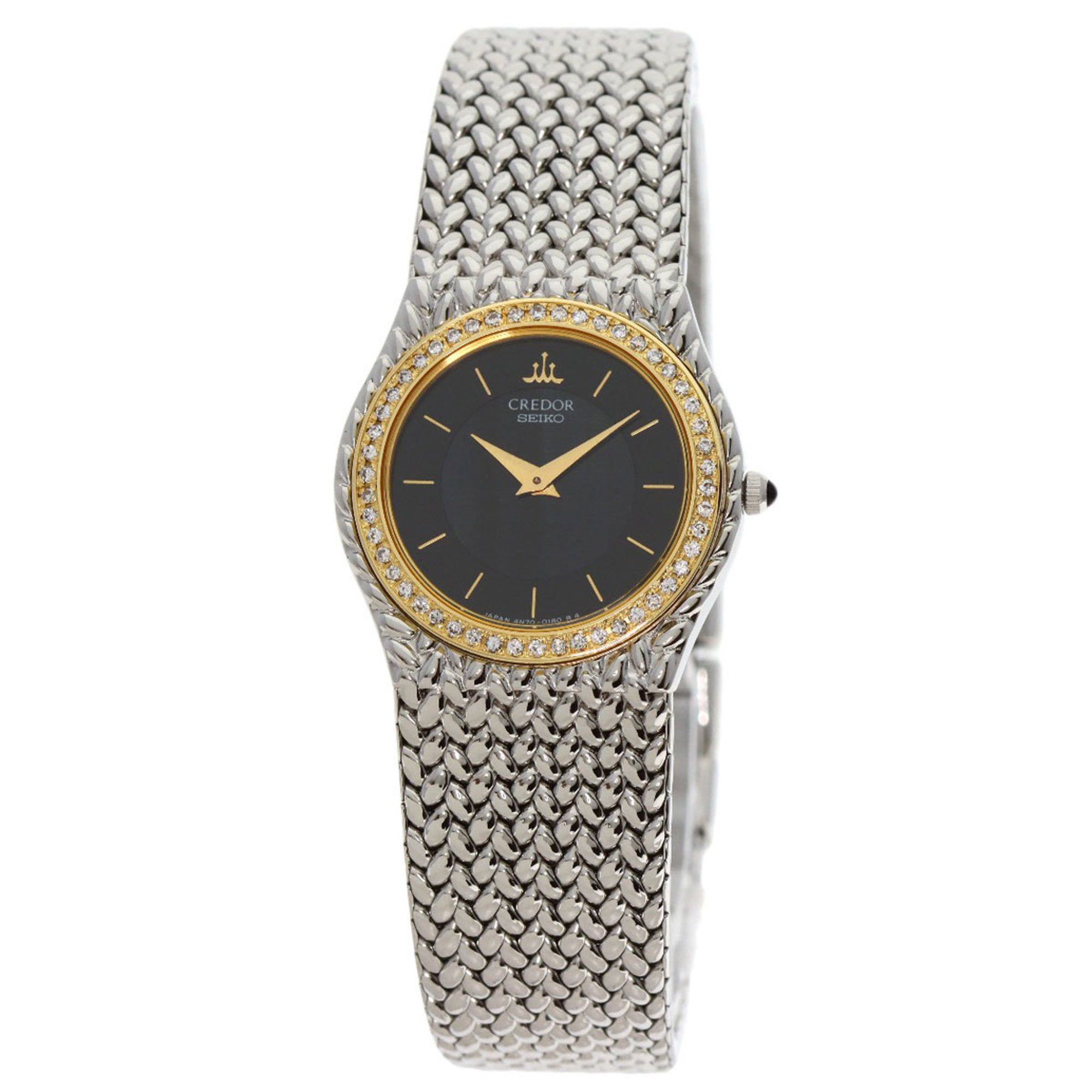 image of Seiko 4N70-0170 Diamond Bezel Watch Stainless Steel Ss K18Ygx Ladies Seiko in Black, Women's