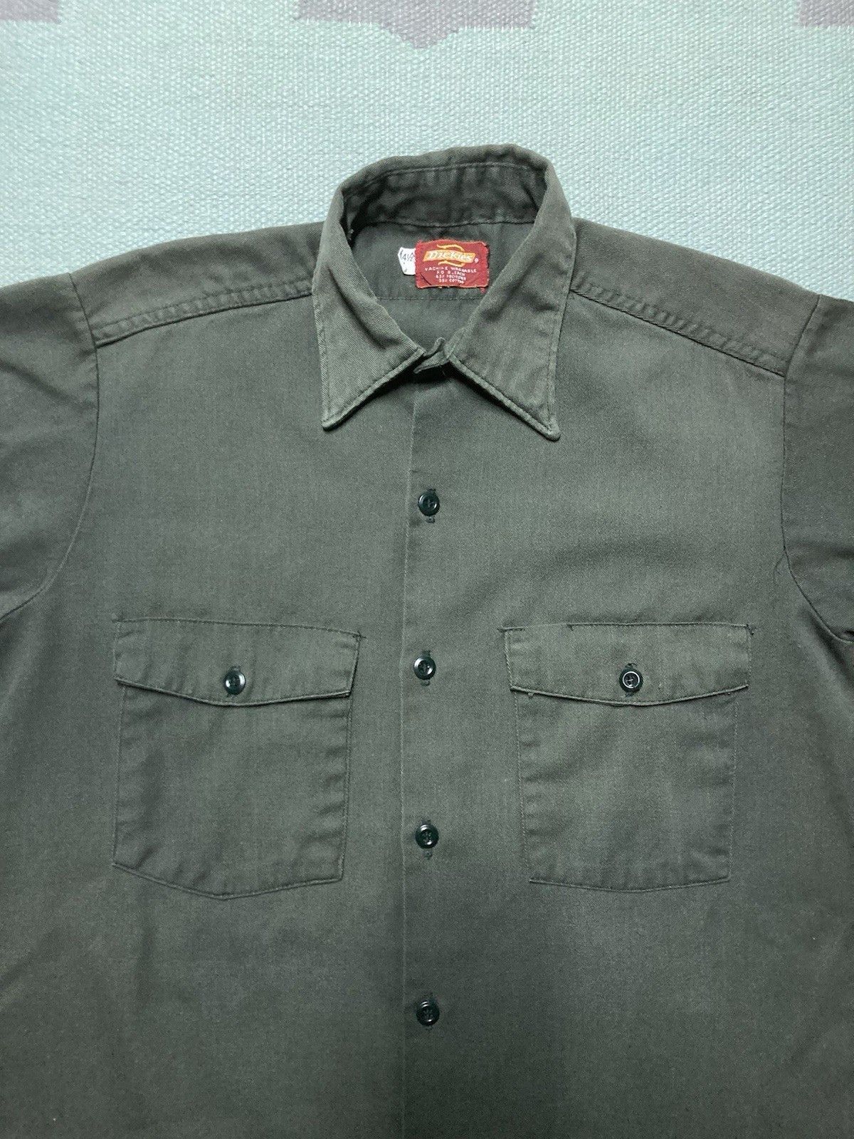 Dickies × Vintage 70s dickies work shirt chino twill dark green work small Size US S / EU 44-46 / 1 - 2 Thumbnail