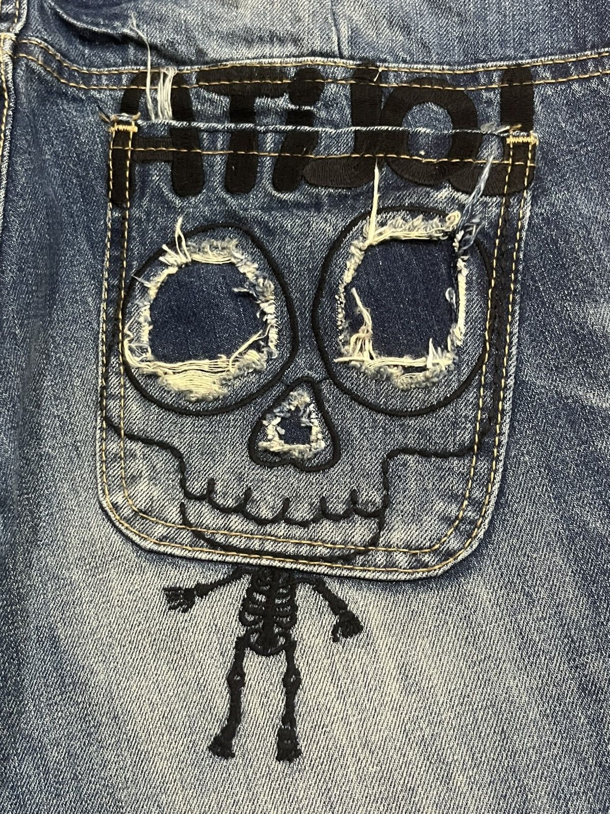 Hysteric Glamour Vintage Lolita “Doodles Skull” Distressed Blue Washed Jeans Size US 32 / EU 48 - 11 Thumbnail