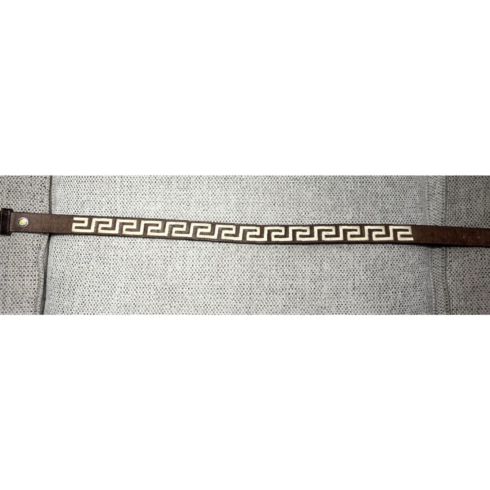 Patagonia VINTAGE Patagonia Belt Leather Brown 32 Men Mens 1.25” Wide Brass Hardware Greek Sand Pattern READ* Size 32 - 3 Thumbnail
