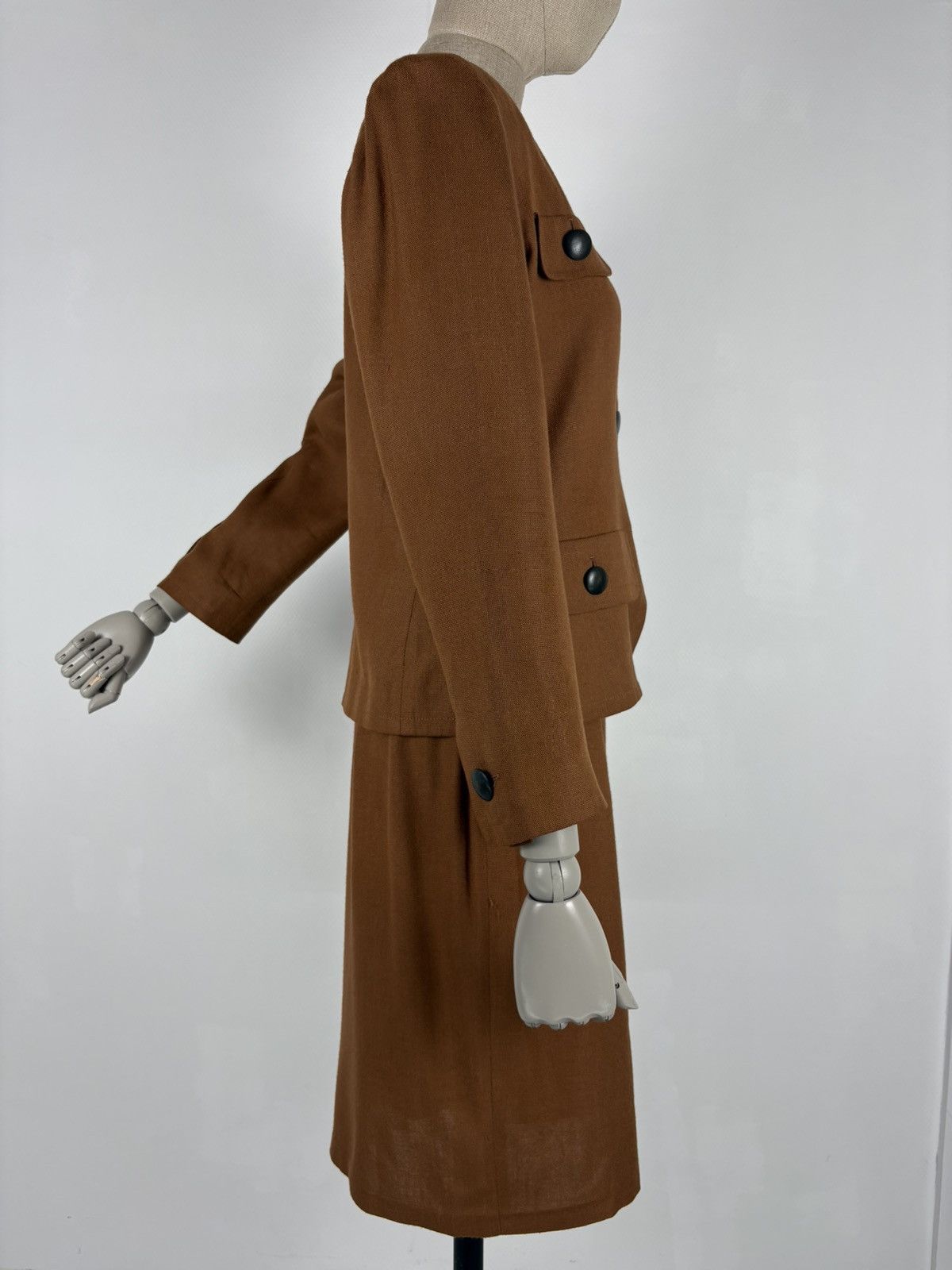 Yves Saint Laurent Rare 70's YSL Variation Rive Gauche Linen Elegant Set 2 Piece Skirt Suit Blazer Jacket Size M / US 6-8 / IT 42-44 - 6 Thumbnail