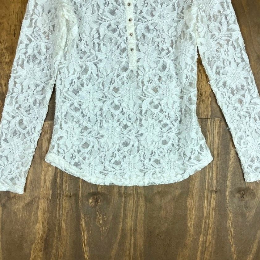Ariat Ariat Blouse Womens White Floral Lace Long Sleeve Sheer Henley Stretch Small Size S / US 4 / IT 40 - 3 Thumbnail