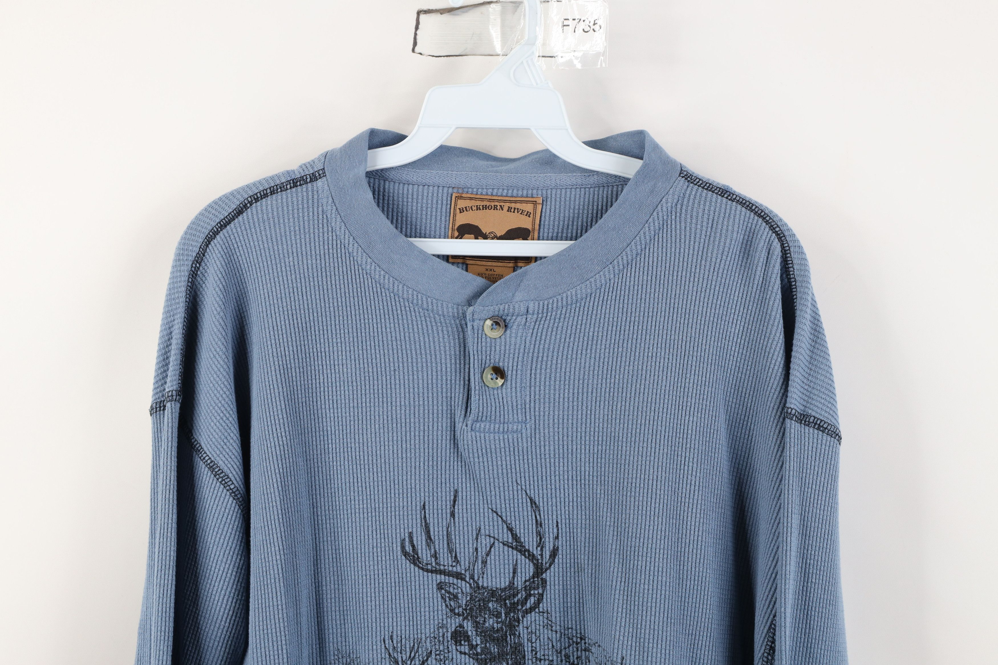 Vintage Vintage Y2K Streetwear Thermal Waffle Knit Henley T-Shirt Size US XXL / EU 58 / 5 - 2 Thumbnail