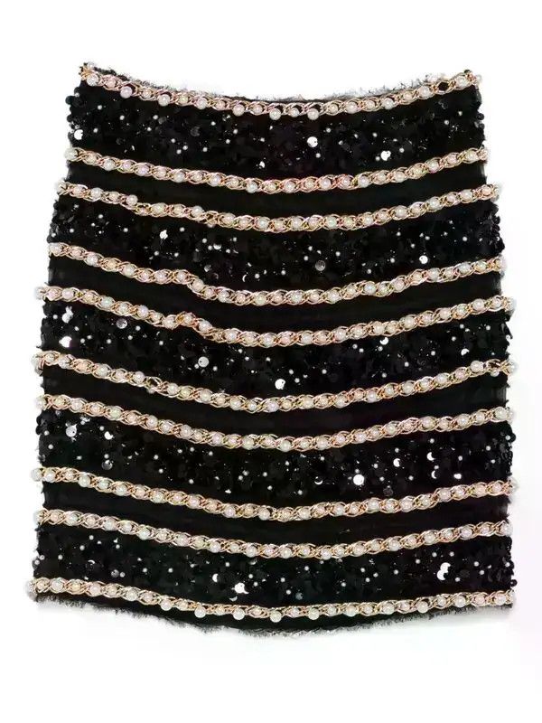 Balmain o1s1wg110526 Striped Mini Skirt in Black Size 27" / US 4 / IT 40 - 1 Thumbnail