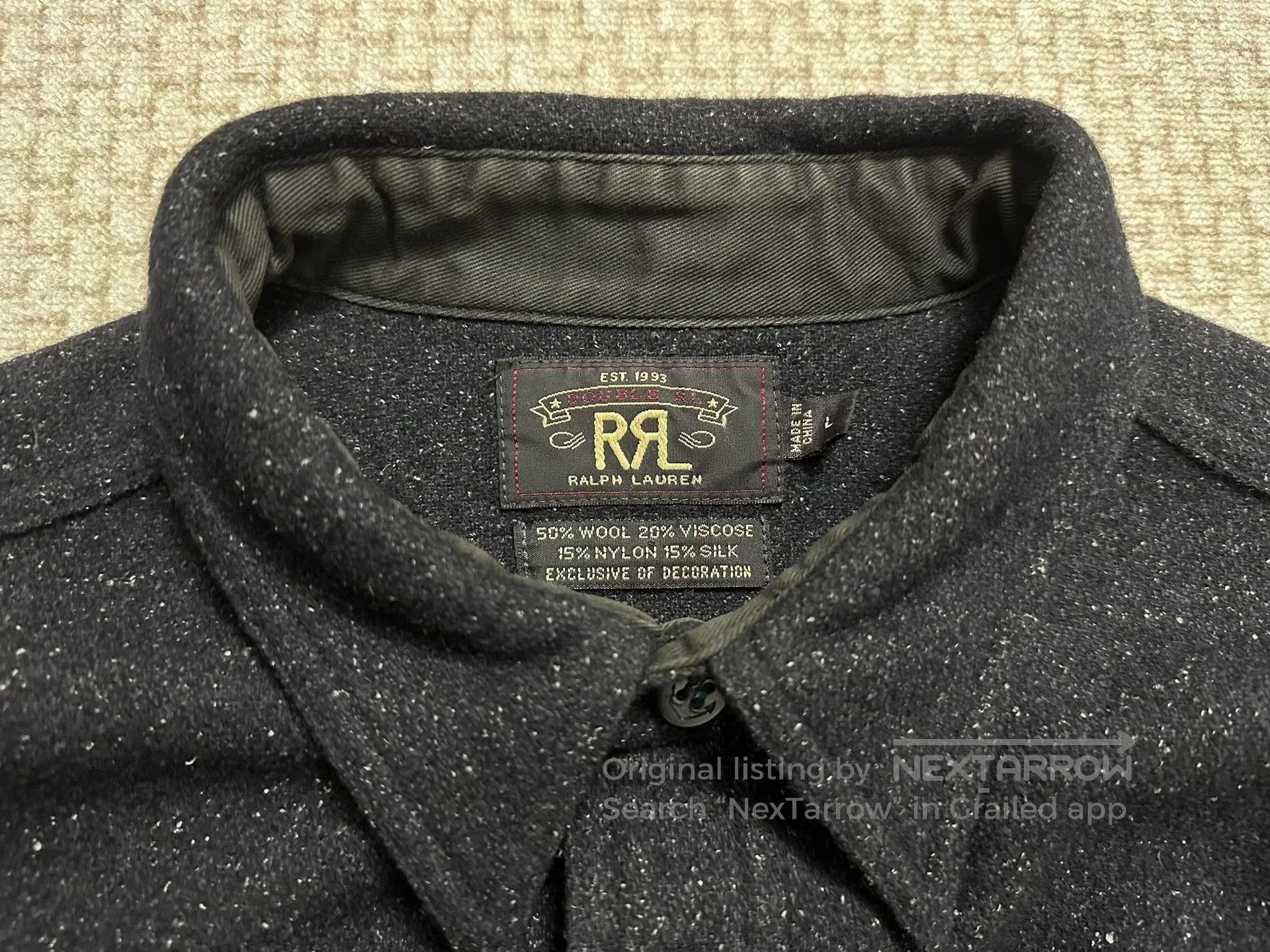 RRL Ralph Lauren RRL Vintage Wool Blend Navy Anchor Shirt. Size US L / EU 52-54 / 3 - 3 Thumbnail