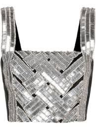 image of Balmain O1Srvl11E0524 Crop Top In Silver, Women's (Size XS)