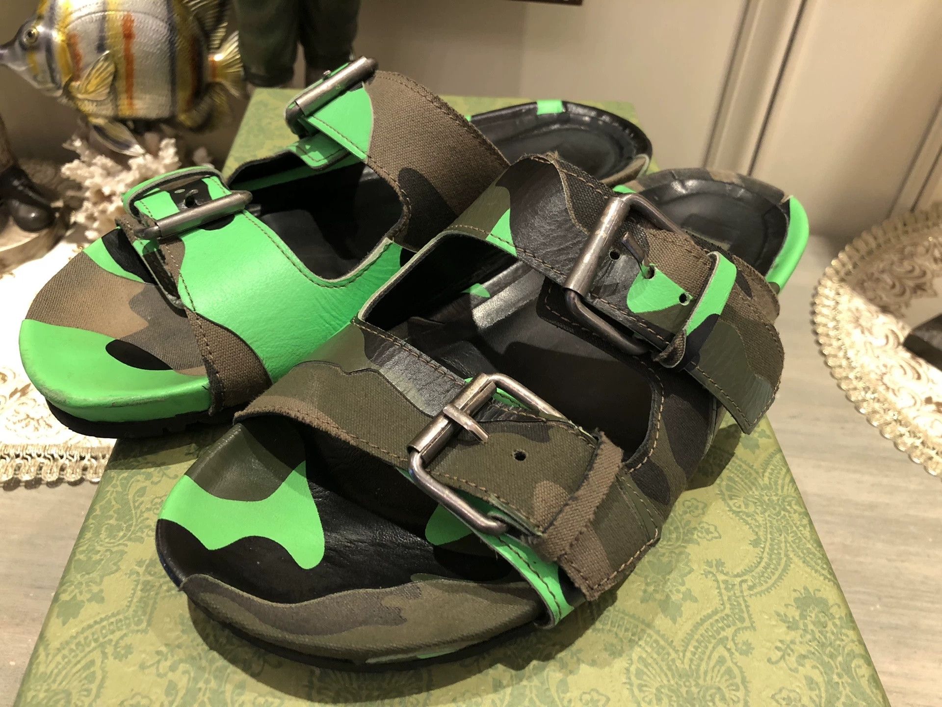 Valentino Valentino Green Camouflage Leather Sandals Size US 7 / EU 40 - 1 Thumbnail