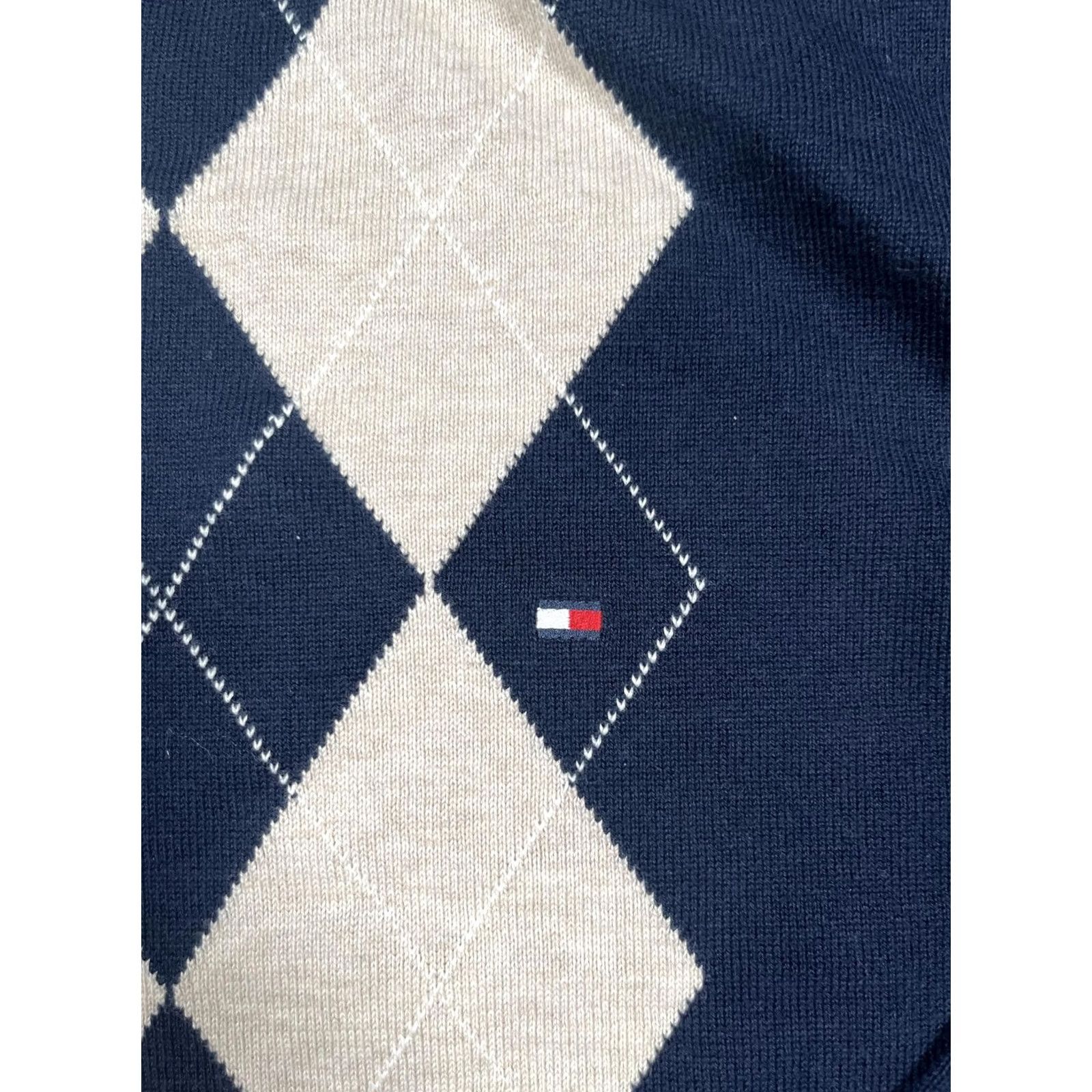 Tommy Hilfiger Tommy Hilfiger Sweater Mens XL Navy Blue Argyle V-Neck Cotton Knit Pullover Size US XL / EU 56 / 4 - 4 Thumbnail