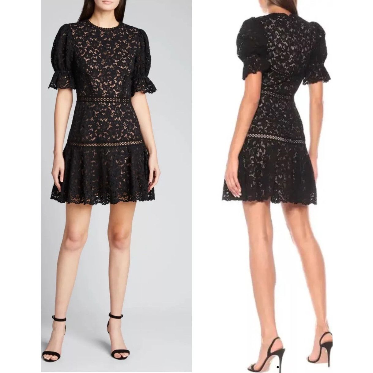 Jonathan Simkhai Jonathan Simkhai Black Eyelet Nude Lining Puff Sleeve Mini 4 Size S / US 4 / IT 40 - 11 Thumbnail