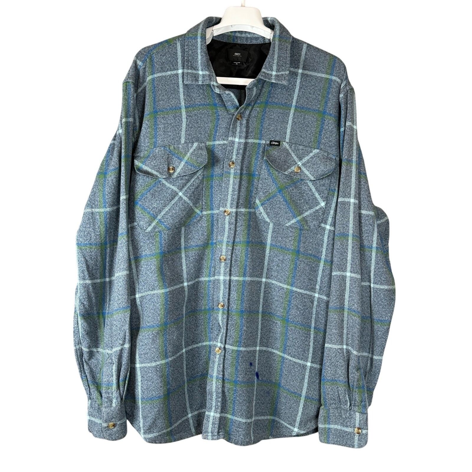 Obey Obey Blue Multi Plaid Flannel Button Up Shirt Men's Size XL Size US XL / EU 56 / 4 - 1 Thumbnail
