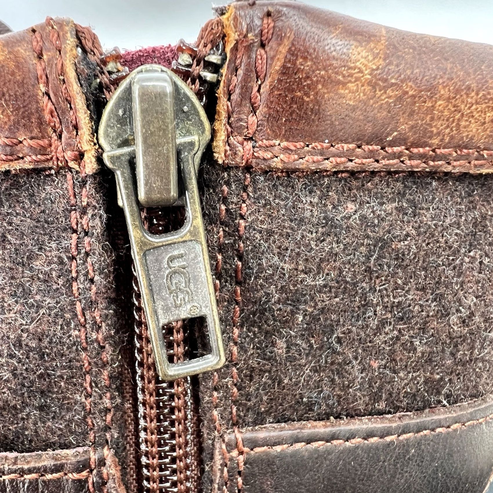 Ugg UGG Australia Kesey Women's Boots Brown Leather Sheepskin Lined Zip Ankle Town 7 Women Combat Waterproof Round Toe Buckle Logo Block Heel 1-1.9in Size US 7 / IT 37 - 7 Thumbnail