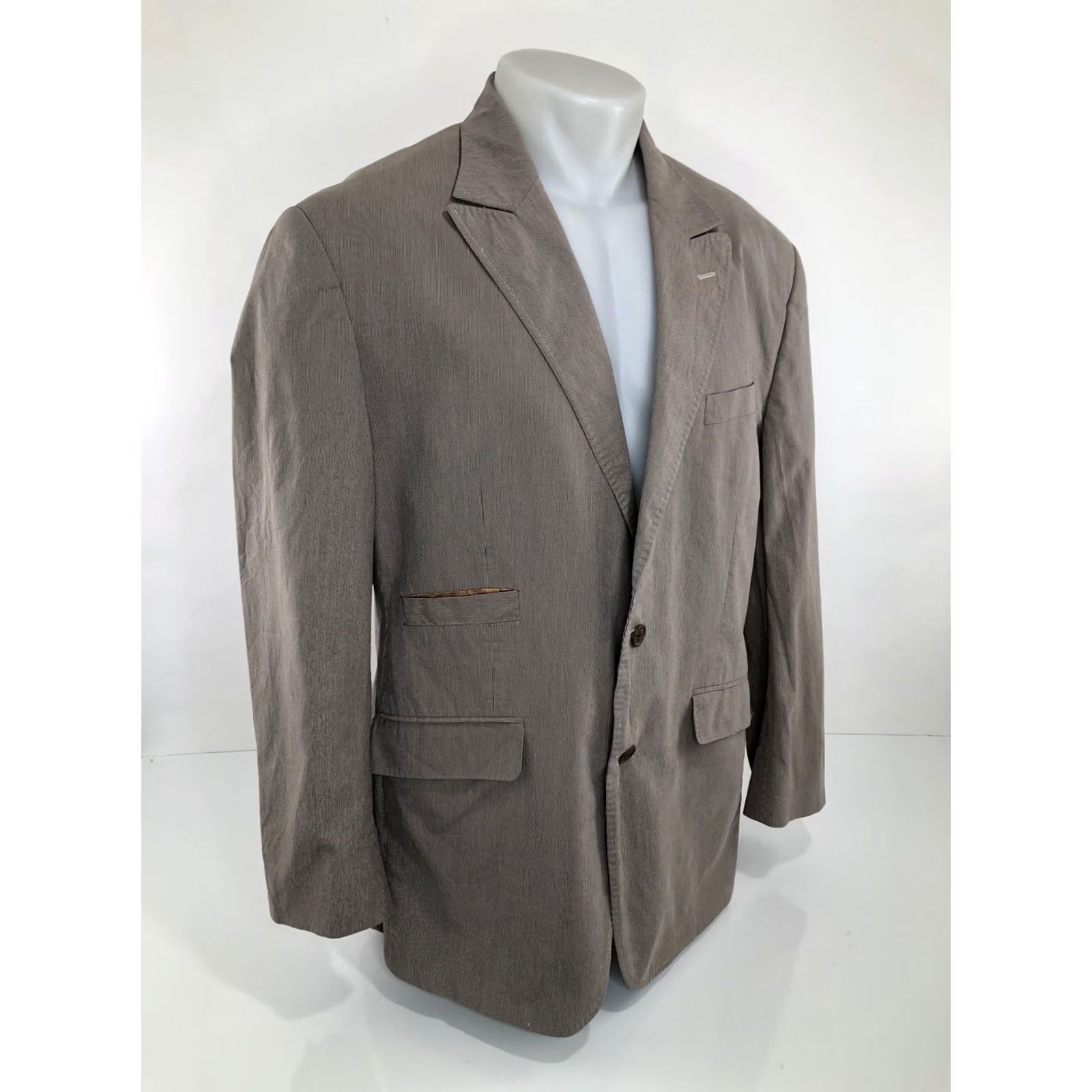 Robert Graham Robert Graham Pinstripe Blazer Jacket Mens 44 Gray Brown Cotton Regular Size 44 Blazer Mens XX Size 44R - 3 Thumbnail