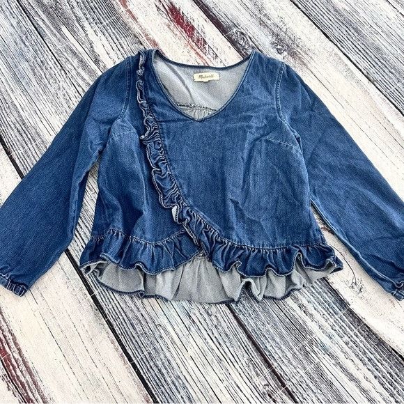 Madewell Madewell Indigo Denim Ruffle Blouse Top Size S / US 4 / IT 40 - 2 Thumbnail