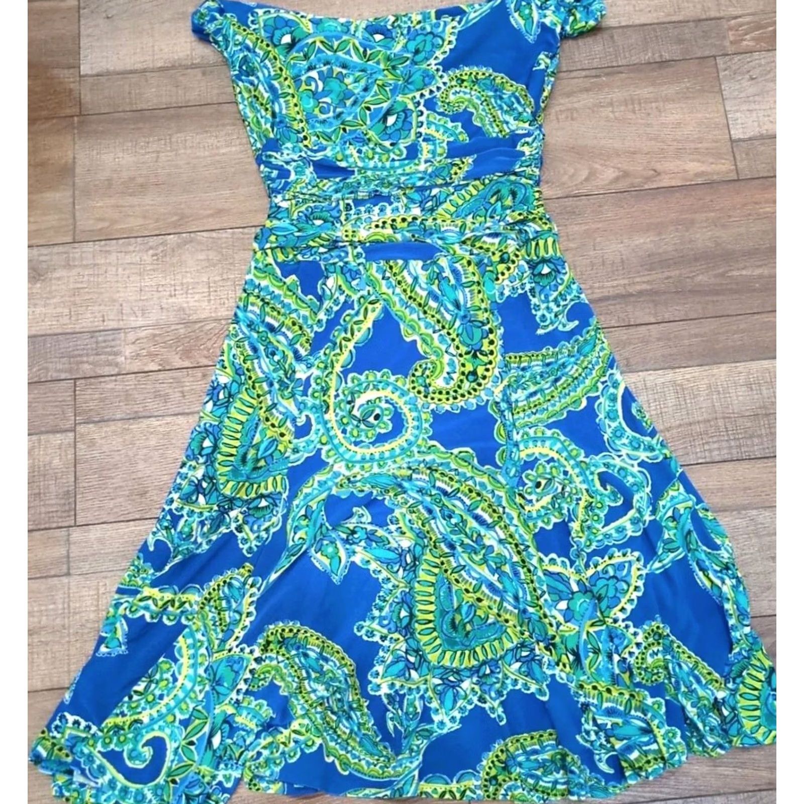 Jones New York VINTAGE? Jones New York Sleeveless Dress sz 14 Blue Green Women's Long Sinched Waist Floral Pattern Midi Wrap Dress Casual Party/Cocktail Women/Xs? No Size XL / US 12-14 / IT 48-50 - 4 Thumbnail