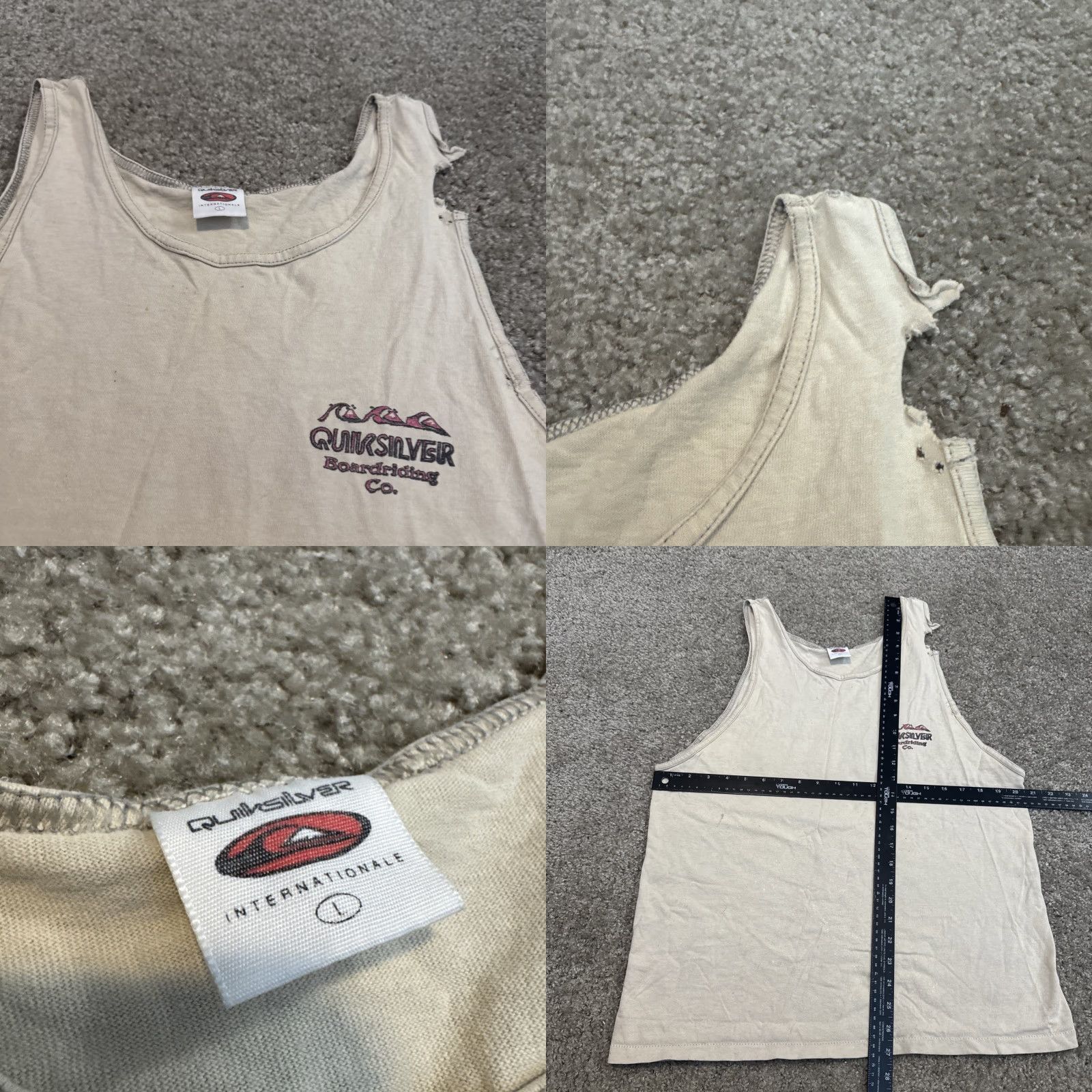 Quiksilver VINTAGE Quiksilver Boarding Co Surf Skate Tank Top Shirt 90s L Beige Mens Short Sleeve T-Shirt Size US L / EU 52-54 / 3 - 8 Thumbnail