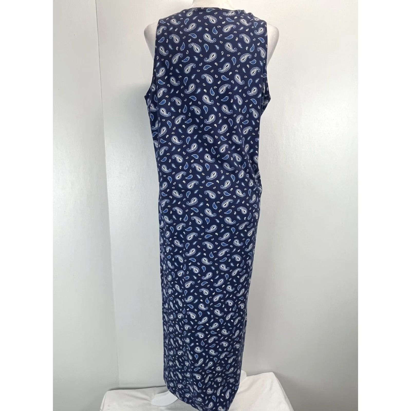 Lands' End Lands’ End Sleeveless Midi Dress M Paisley Blue 100% Cotton Double Side Slits Womens Size M / US 6-8 / IT 42-44 - 3 Thumbnail