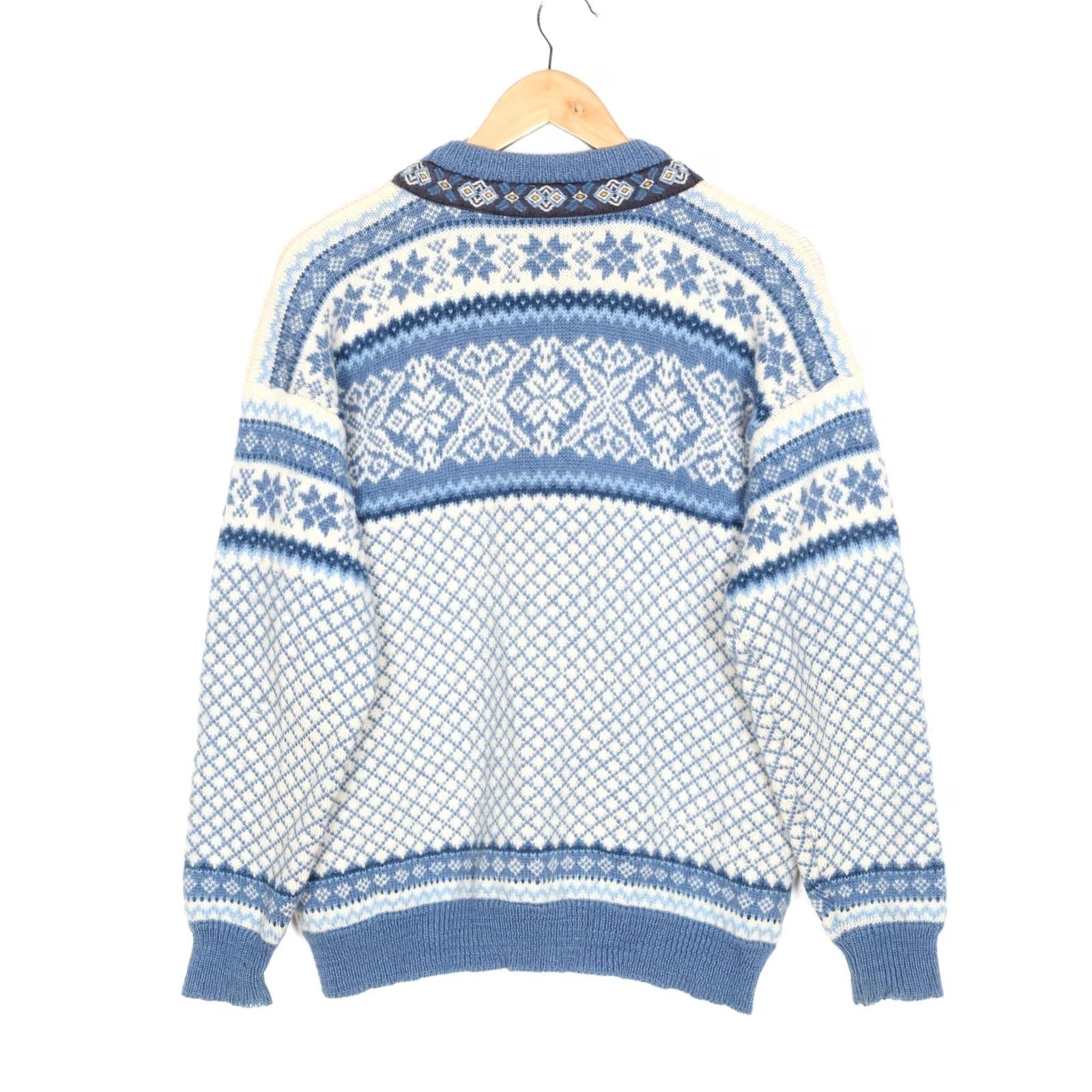 Vintage VINTAGE NORLANDER Cardigan Wool Fair Isle Knit Wool Cardigan Women M Blue 90s Style Mens Womens Size M / US 6-8 / IT 42-44 - 3 Thumbnail