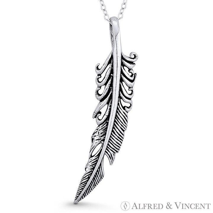 Other Eagle's Wing Ruffled Feather Charm 47x10mm Oxidized Pendant Size ONE SIZE - 1 Preview
