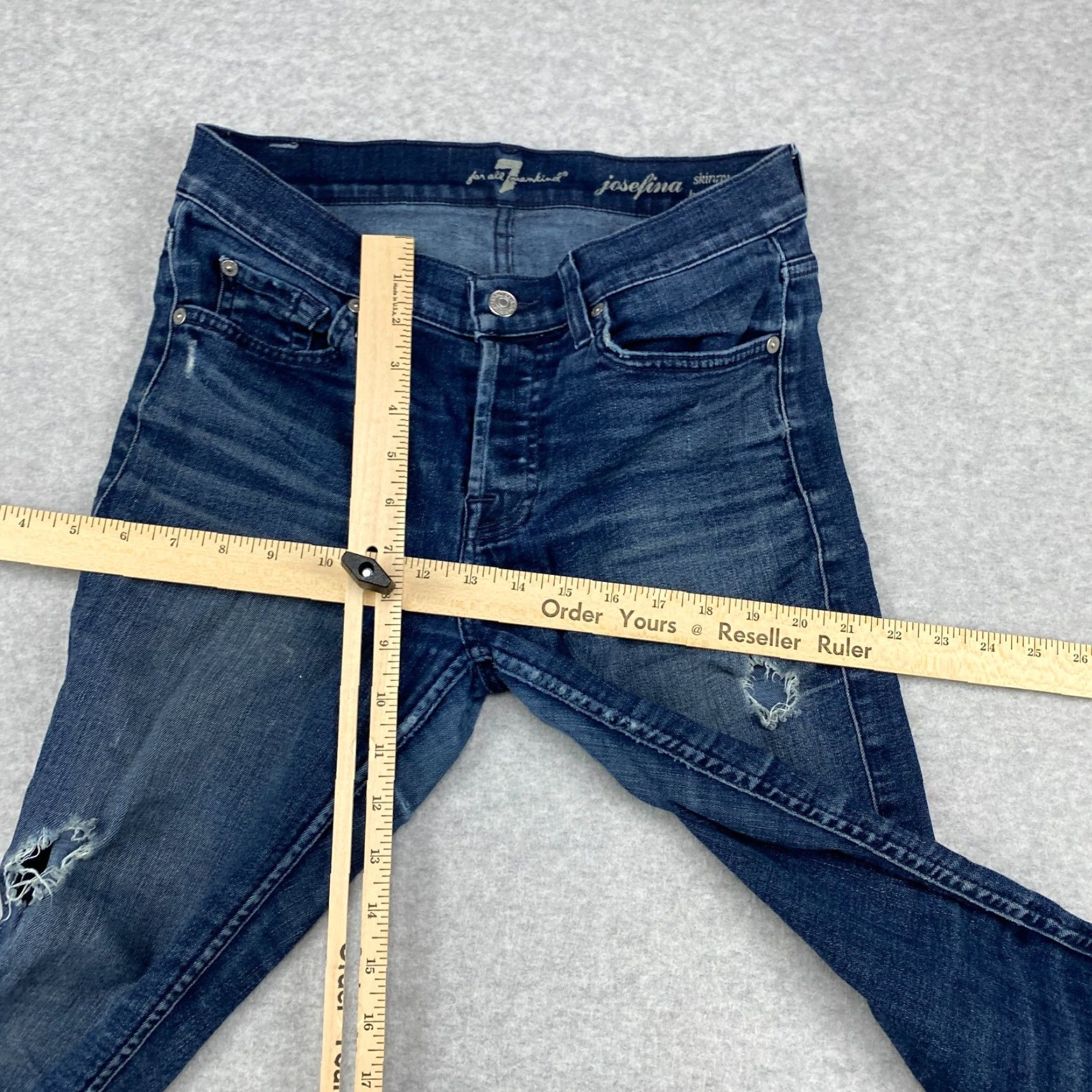 7 For All Mankind VINTAGE? (No) 7 For All Mankind Josefina Jeans Women 26 Blue Skinny Jeans 5-Pocket Distressed Button-Fly with Stretch Size 26" / US 2 / IT 38 - 3 Thumbnail