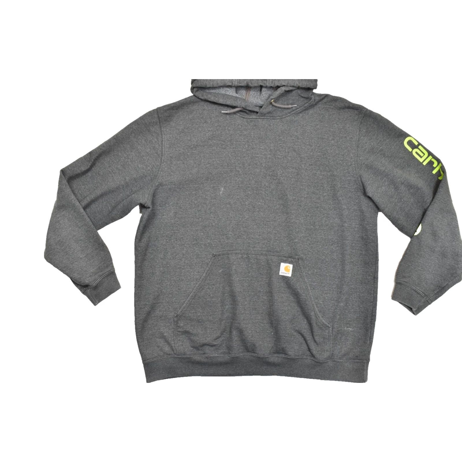 Carhartt Carhartt Hoodie Mens XL Charcoal Gray Neon Green Sleeve Logo Loose Fit K288 026 Pullover Sweatshirt Size US XL / EU 56 / 4 - 2 Thumbnail
