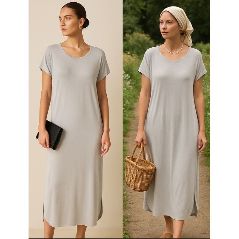 Other Double Zero Women Grey Modal Midi Dress Med Minimalist Cotta Size M / US 6-8 / IT 42-44 - 1 Thumbnail