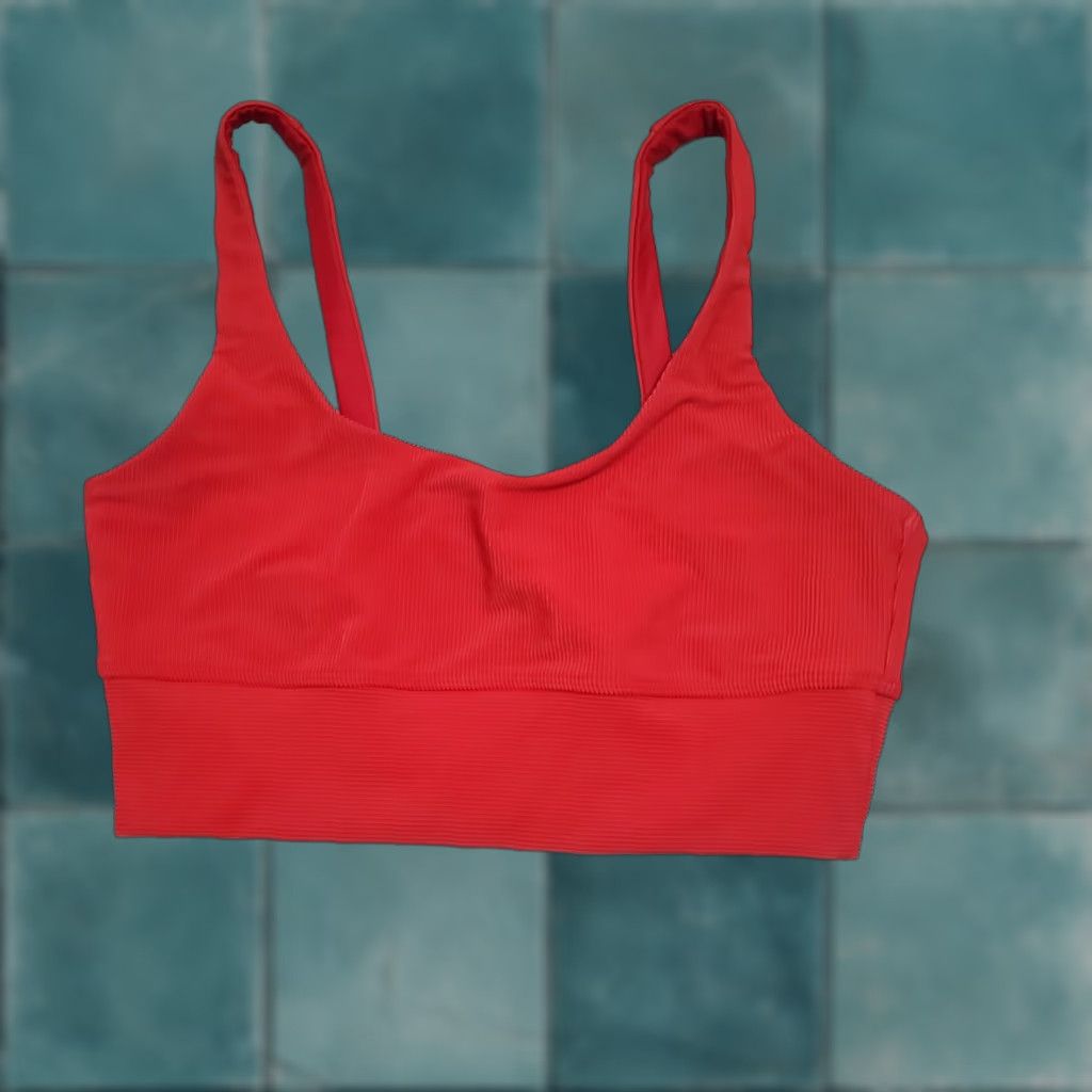 Beach Riot Beach Riot Beach Activewear Sports Bra Women L Red Ribbed Cropped Pullover Wireless Medium Support Size L / US 10 / IT 46 - 1 Thumbnail