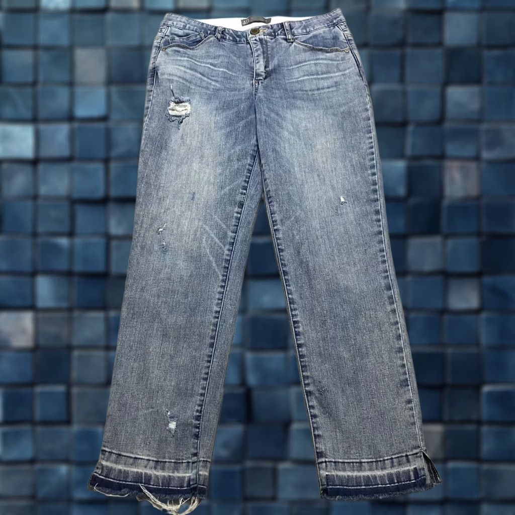 Vintage Wit & Wisdom Jeans Womens 8 Blue Denim Mid Rise Ankle Distressed Raw Hem City 90s Mens Womens Girls Size 30" / US 8 / IT 44 - 1 Thumbnail