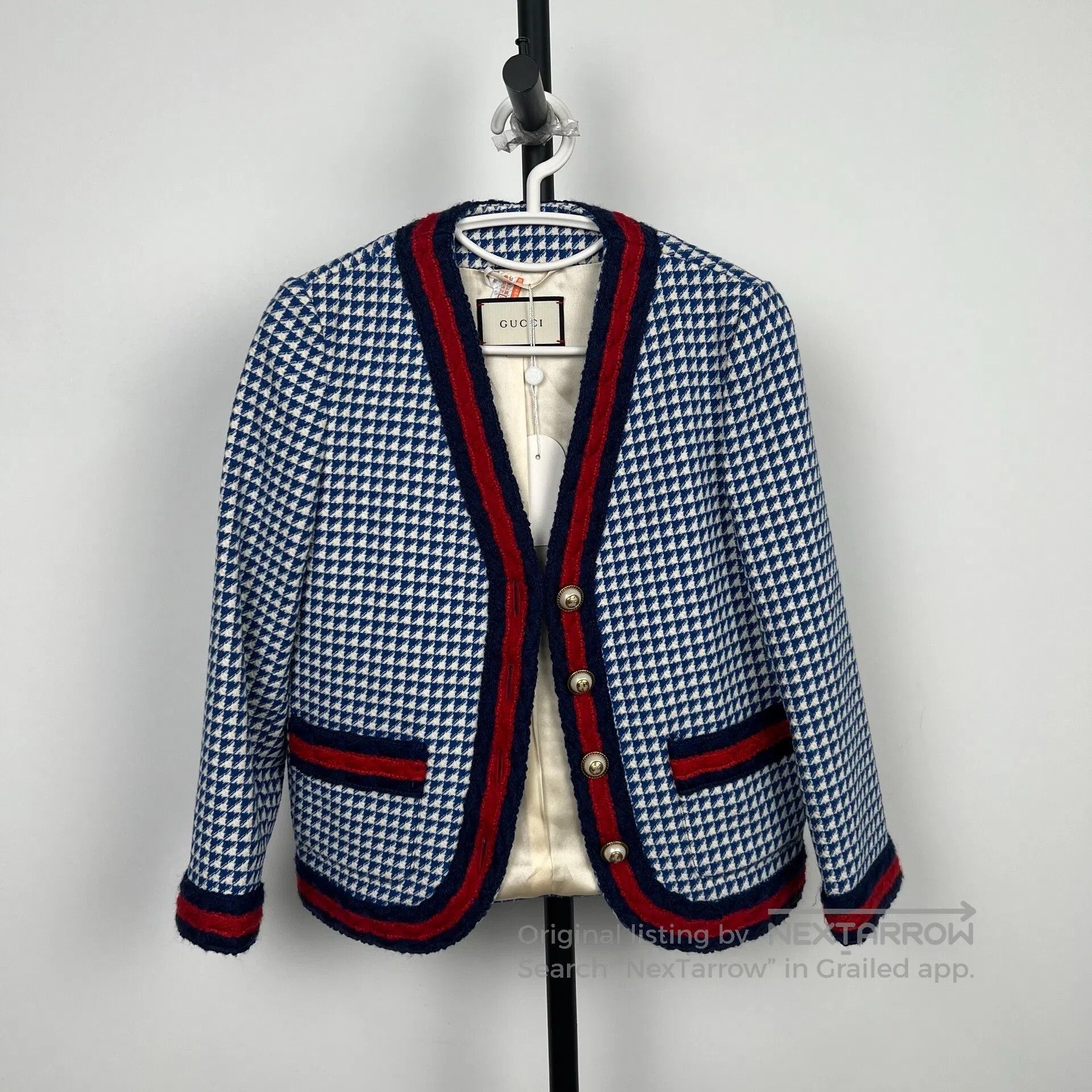 Gucci Guicci Pearl Button Blue and White Plaid Cardigan Jacket| Size XS / US 0-2 / IT 36-38 - 1 Thumbnail