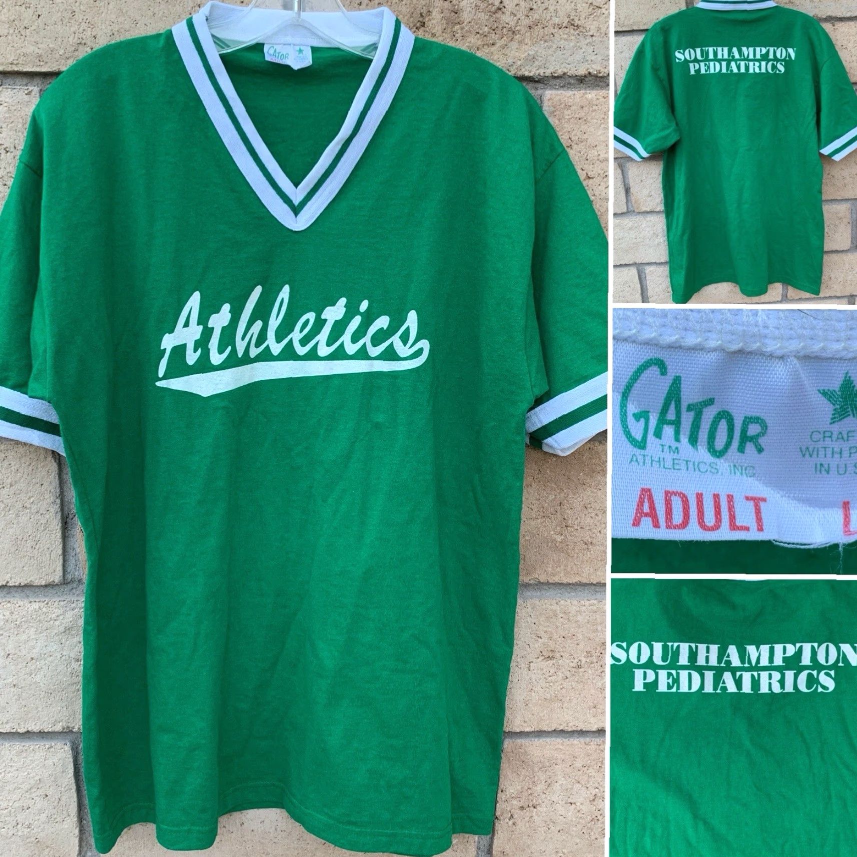 Vintage VINTAGE Gator Athletics Inc V Neck T Shirt Athletics Unisex Adults T-Shirt Sz L Green Graphic Print Sports Size US L / EU 52-54 / 3 - 2 Thumbnail