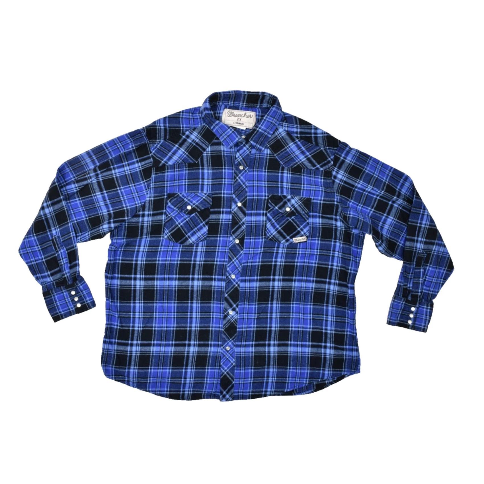 Wrangler WRANGLER Wrancher Men 2X Blue Black Plaid Flannel Western Pearl Snap Long Sleeve Shirt Size US XXL / EU 58 / 5 - 2 Thumbnail